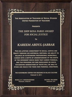 2009 United Federation of Teachers Association of Teachers of Social Studies Rosa Parks Award For Social Injustice Presented To Kareem Abdul-Jabbar (Abdul-Jabbar LOA)